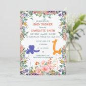 Cute elephant giraffe ballon floral baby shower kaart (Staand voorkant)