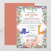 Cute elephant giraffe ballon floral baby shower kaart (Voorkant / Achterkant)