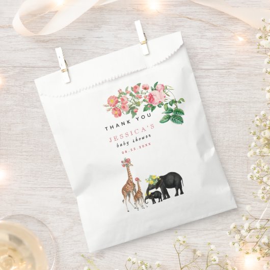 Cute Elephant & Giraffe Floral Baby shower Girl Bedankzakje (Geknipt)
