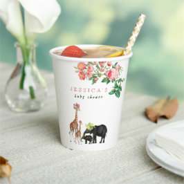 Cute Elephant & Giraffe Floral Baby shower Girl Papieren Bekers