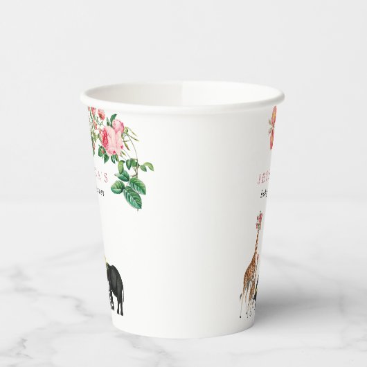 Cute Elephant & Giraffe Floral Baby shower Girl Papieren Bekers (Links)