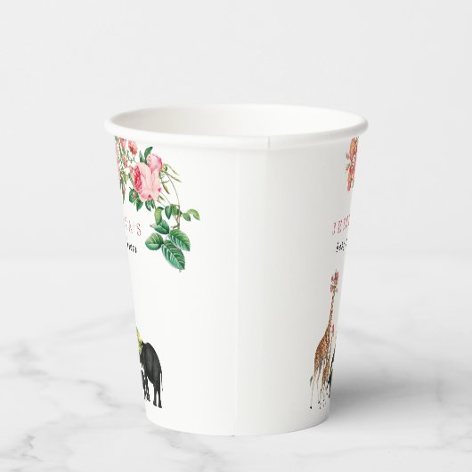 Cute Elephant & Giraffe Floral Baby shower Girl Papieren Bekers (Rechts)