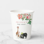 Cute Elephant & Giraffe Floral Baby shower Girl Papieren Bekers (Voorkant)