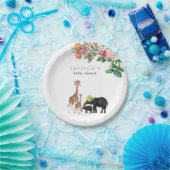 Cute Elephant & Giraffe Floral Baby shower Girl Papieren Bordje (Feest)