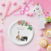 Cute Elephant & Giraffe Floral Baby shower Girl Papieren Bordje (Feest)