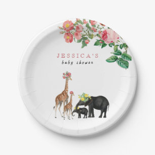 Cute Elephant & Giraffe Floral Baby shower Girl Papieren Bordje