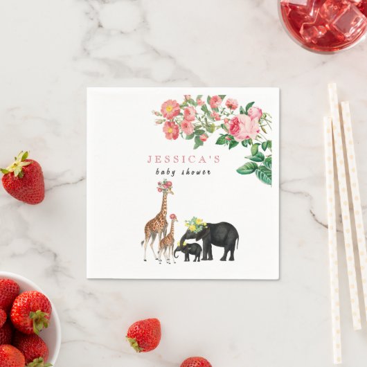 Cute Elephant & Giraffe Floral Baby shower Girl Servet (Insitu)