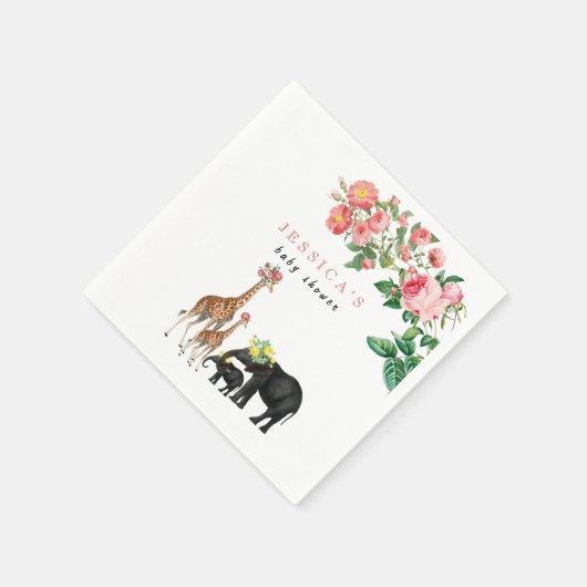 Cute Elephant & Giraffe Floral Baby shower Girl Servet (Hoek)
