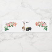 Cute Elephant & Giraffe Floral Baby shower Girl Waterfles Etiket (Enkel label)