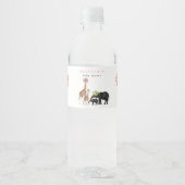 Cute Elephant & Giraffe Floral Baby shower Girl Waterfles Etiket (Voorkant)