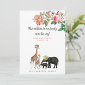 Cute Elephant Giraffe Floral Pregnancy Announcemt Kaart (Staand voorkant)