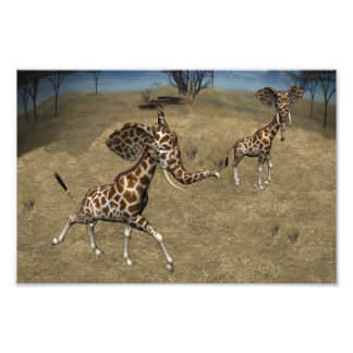 Cute Elephant Giraffes Foto Afdruk