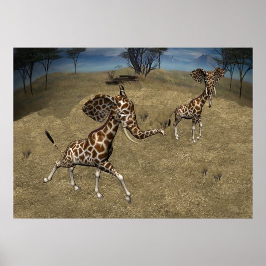 Cute Elephant Giraffes Poster (Voorkant)
