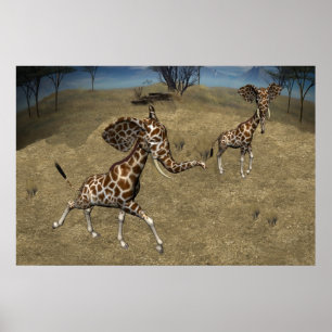 Cute Elephant Giraffes Poster