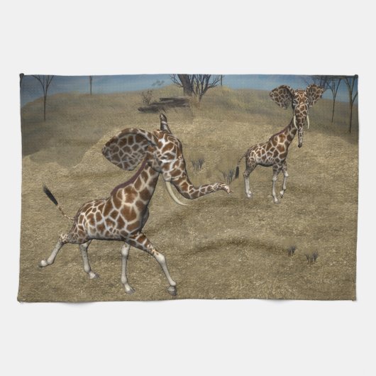 Cute Elephant Giraffes Theedoek (Horizontaal)