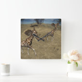 Cute Elephant Giraffes Vierkante Klok (Huis)