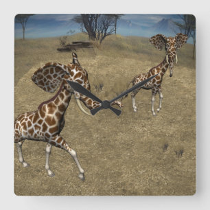 Cute Elephant Giraffes Vierkante Klok