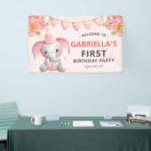 Cute Elephant Girl 1st Birthday Party Banner (Beurs)