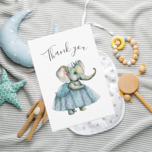 Cute Elephant Girl Baby shower Bedankkaart