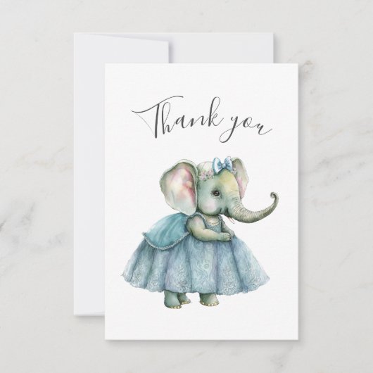 Cute Elephant Girl Baby shower Bedankkaart (Voorkant)