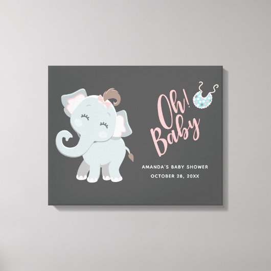 Cute Elephant Girl Baby shower Canvas Afdruk (Voorkant)