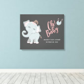 Cute Elephant Girl Baby shower Canvas Afdruk (Insitu (Houten vloer))