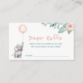 Cute Elephant Girl Baby shower Diaper Raffle Card Informatiekaartje (Voorkant)