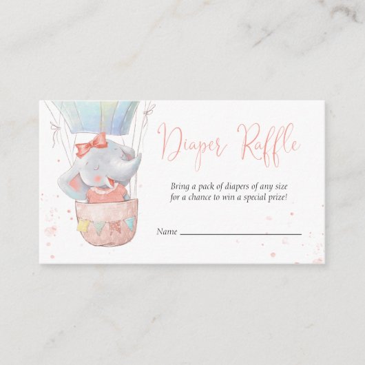 Cute Elephant Girl Baby shower Diaper Raffle Card Informatiekaartje (Voorkant)