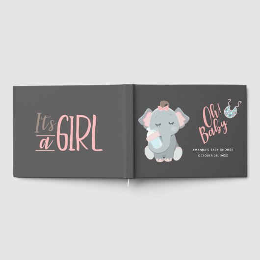 Cute Elephant Girl Baby shower Gastenboek (Volledig)