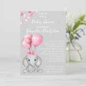Cute Elephant, Girl Baby Shower Invitation Kaart (Staand voorkant)