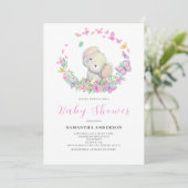 Cute Elephant Girl Baby shower Kaart (Staand voorkant)