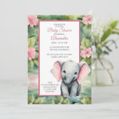 Cute Elephant Girl Baby shower Kaart (Staand voorkant)