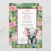 Cute Elephant Girl Baby shower Kaart (Voorkant / Achterkant)