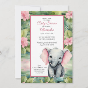 Cute Elephant Girl Baby shower Kaart