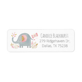 Cute Elephant Girl Baby shower Return Address Etiket