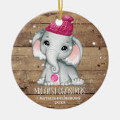 Cute Elephant Girl Baby's EERSTE CHRISTMAS Rustic Keramisch Ornament (Voorkant)