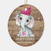 Cute Elephant Girl Baby's EERSTE CHRISTMAS Rustic Keramisch Ornament (Links)