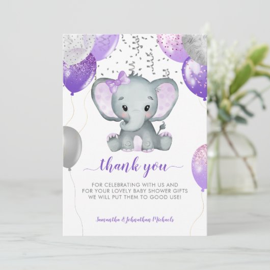 Cute Elephant Girl-ballonnen Bedankkaart (Staand voorkant)