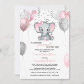 Cute Elephant Girl-ballonnen Virtual Baby shower Kaart (Voorkant)