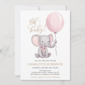 Cute Elephant Girl Balloon Baby shower Kaart (Voorkant)