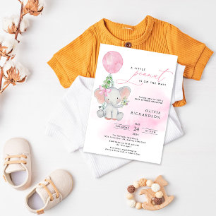 Cute Elephant Girl Balloon Baby shower Uitnodiging
