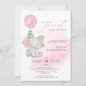Cute Elephant Girl Balloon Baby shower Uitnodiging (Voorkant)