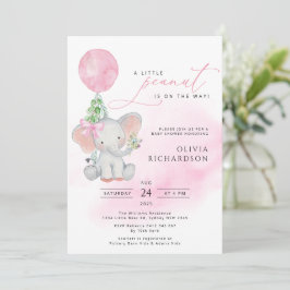 Cute Elephant Girl Balloon Baby shower Uitnodiging