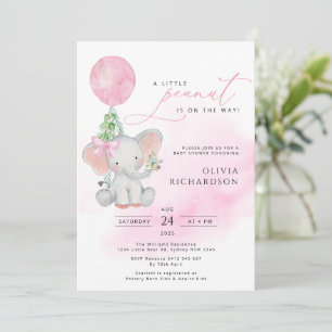 Cute Elephant Girl Balloon Baby shower Uitnodiging