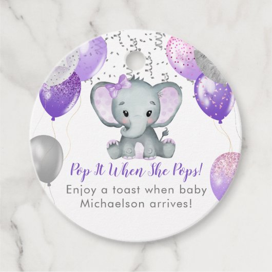 Cute Elephant Girl Balloons Baby shower Bedankjes Labels (Voorkant)