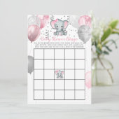 Cute Elephant Girl Balloons Baby shower Bingo Card Kaart (Staand voorkant)