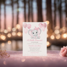 Cute Elephant Girl Balloons Baby shower Invitation