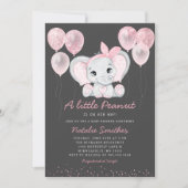 Cute Elephant Girl Balloons Baby shower Invitation Kaart (Voorkant)