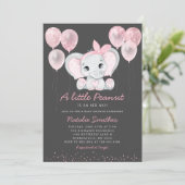 Cute Elephant Girl Balloons Baby shower Invitation Kaart (Staand voorkant)