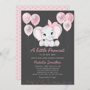 Cute Elephant Girl Balloons Baby shower Invitation Kaart